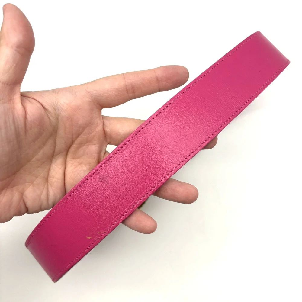 Vintage 80s Hot Pink Genuine Leather Brass Buckle Waist Belt M 26-29